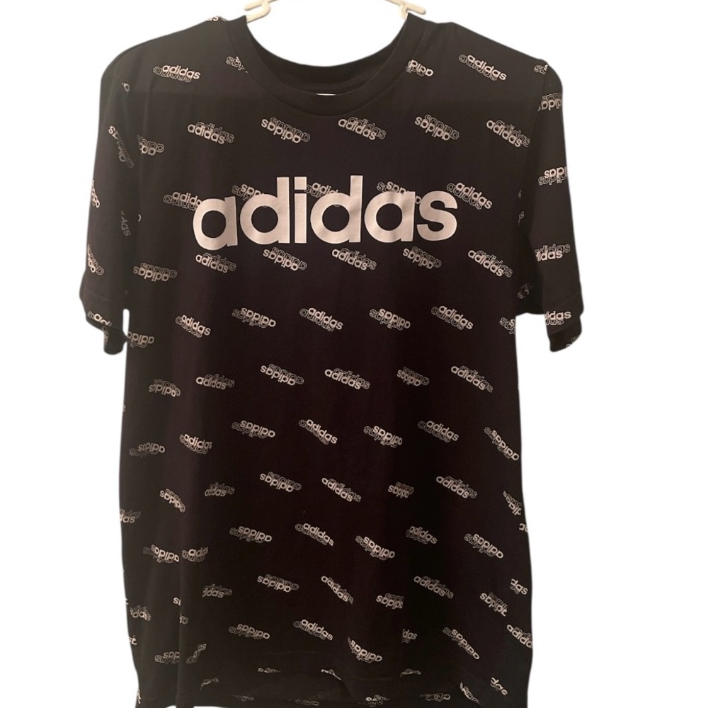 Adidas Black and White Logo Pattern Tee
